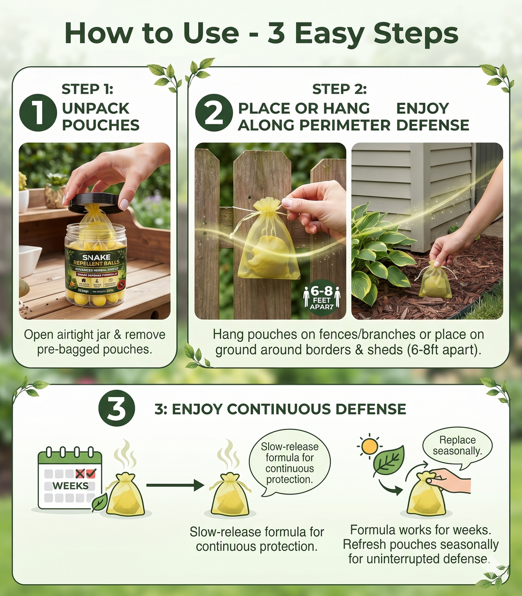 Herbal Snake Repellent Balls for Indoor & Outdoor Use | Natural Long Lasting Snake Deterrent Sachets for Home, Garden, Farm & Warehouse (12 Balls)