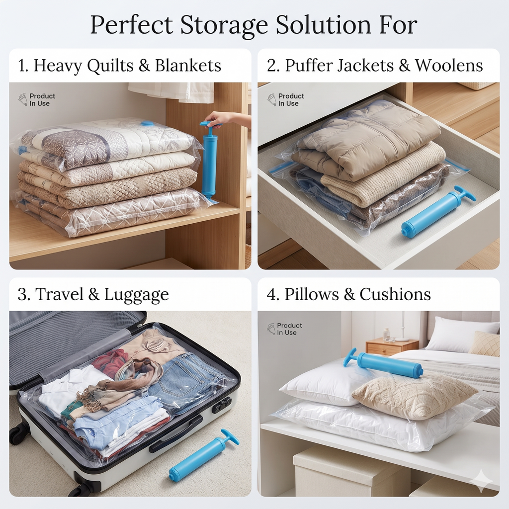 Reusable Ziplock Vacuum Storage Space Saver Plastic Bags