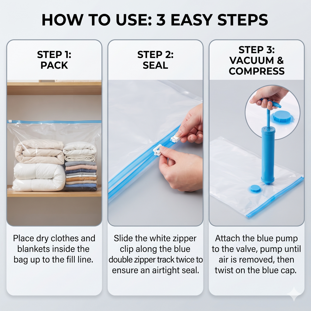 Reusable Ziplock Vacuum Storage Space Saver Plastic Bags