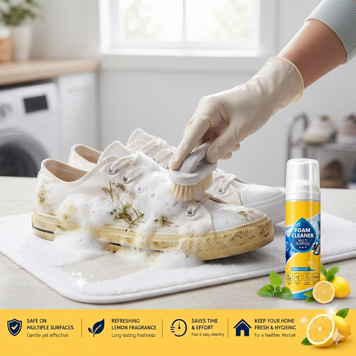Multipurpose Stain Remover (Foam Cleaner, Multi-Surface Cleaning Spray for Car Seats, Upholstery, Leather, Fabric, Carpet, Sofa & Shoes)