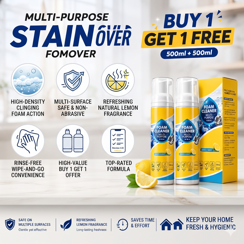 Multipurpose Stain Remover (Foam Cleaner, Multi-Surface Cleaning Spray for Car Seats, Upholstery, Leather, Fabric, Carpet, Sofa & Shoes)
