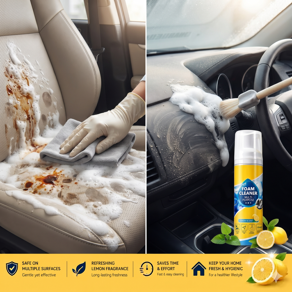 Multipurpose Stain Remover (Foam Cleaner, Multi-Surface Cleaning Spray for Car Seats, Upholstery, Leather, Fabric, Carpet, Sofa & Shoes)
