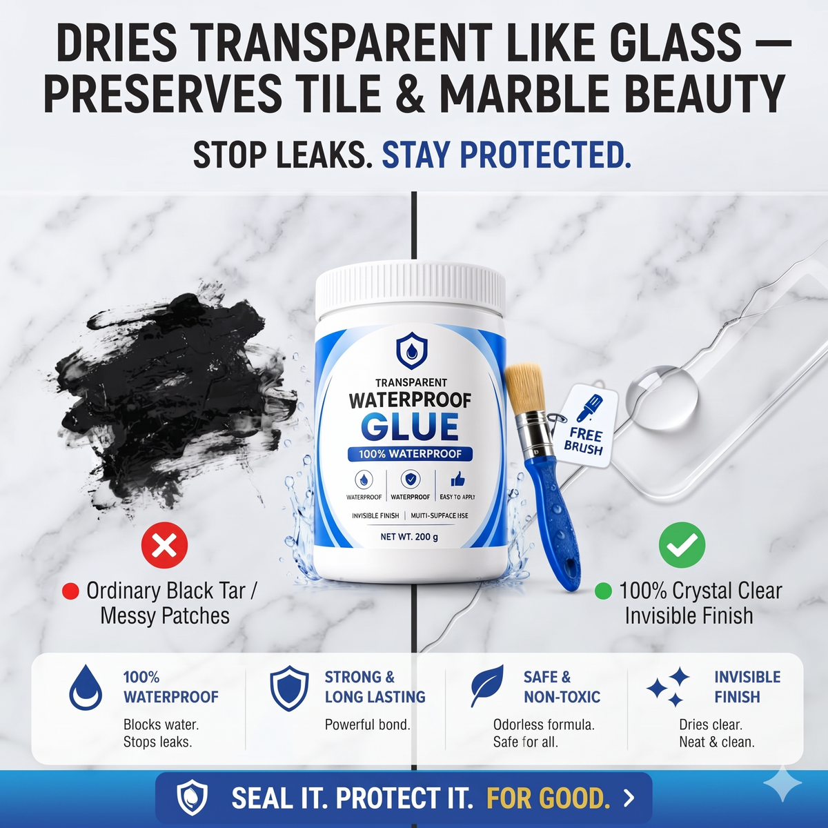 Transparent Waterproof Glue ( Buy 1 Get 1 Free + Free Brush )
