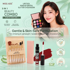 MISS ADS COMBO (MAKEUP BRUSH SET, GLITTER EYESHADOW, LIQUID LIPSTICK)