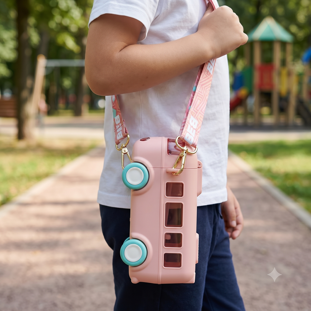 Contemporary 2-in-1 Toy Bus shipper water bottle with Movable Wheels Drinking Water Bottle for School