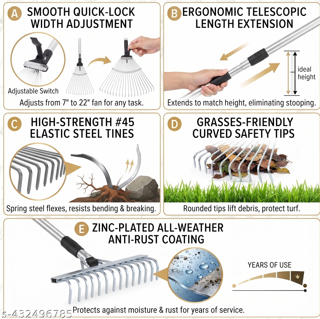 2-in-1 Adjustable Telescopic Garden Leaf Rake