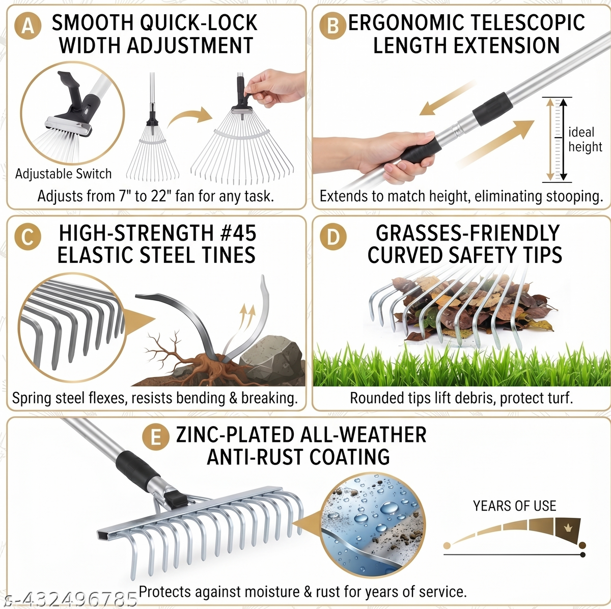 2-in-1 Adjustable Telescopic Garden Leaf Rake