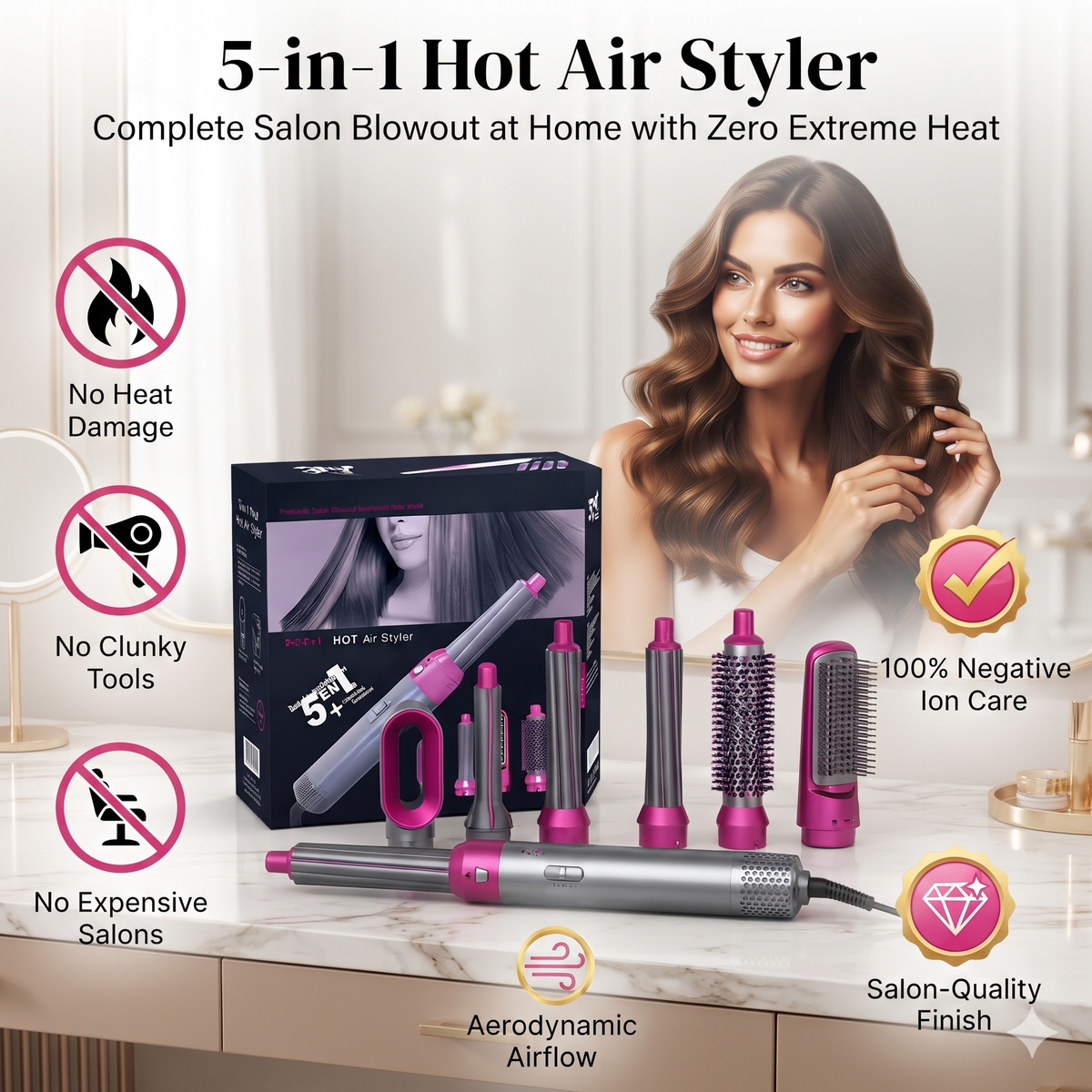 5 in 1 Hot Air Brush Hair Dryer & Volumizer