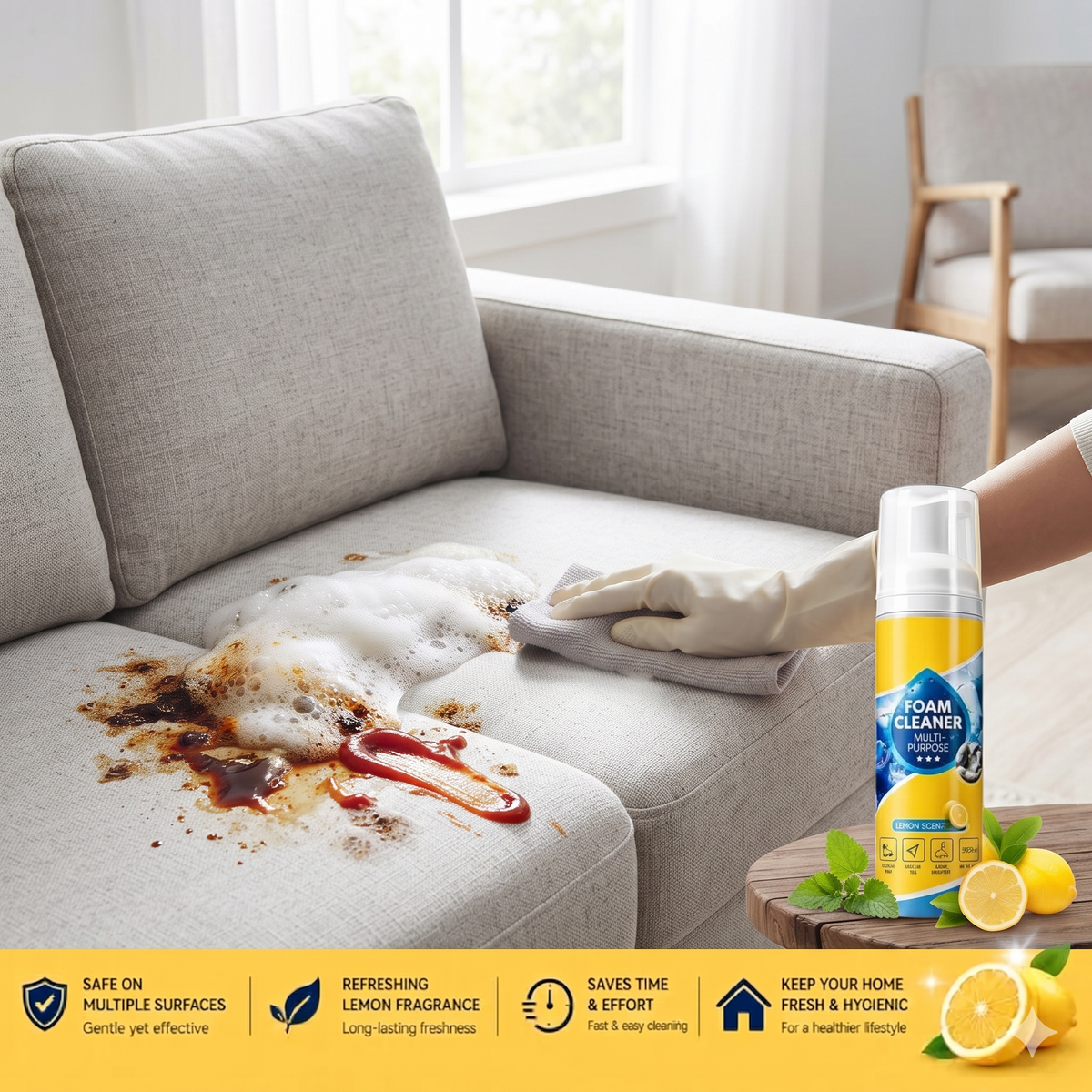 Multipurpose Stain Remover (Foam Cleaner, Multi-Surface Cleaning Spray for Car Seats, Upholstery, Leather, Fabric, Carpet, Sofa & Shoes)