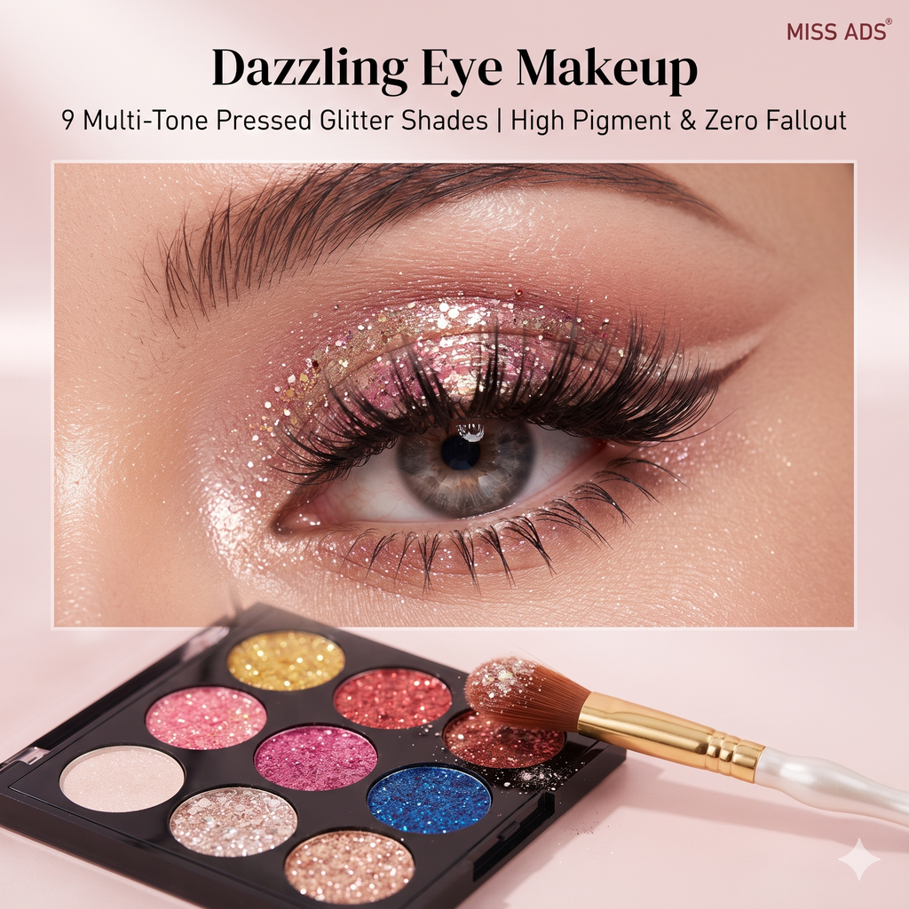 MISS ADS COMBO (MAKEUP BRUSH SET, GLITTER EYESHADOW, LIQUID LIPSTICK)