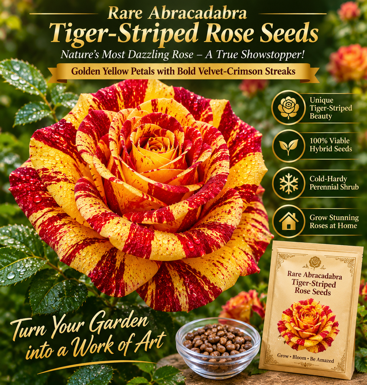 Rare Fire & Gold Striped Rose Seeds(Pack of 1)