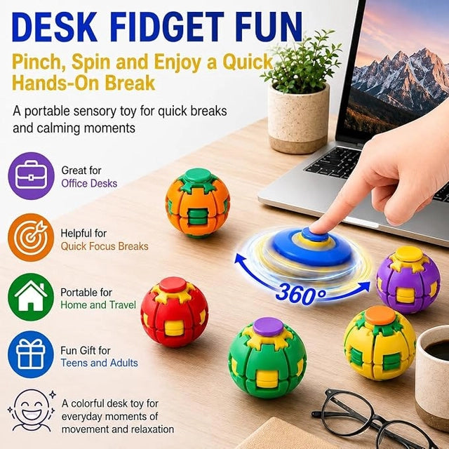 MorphoOrb™ 2-in-1 Transforming Kinetic Fidget Ball & 360° Desk Spinner(Quiet Sensory Stress Relief Toy for Adults, Kids & Students)